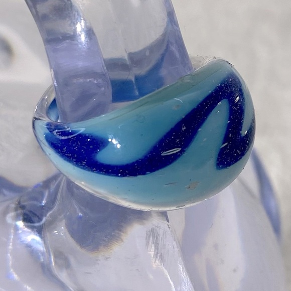 Vintage Art Glass Handmade Blue Band Ring - Picture 6 of 11